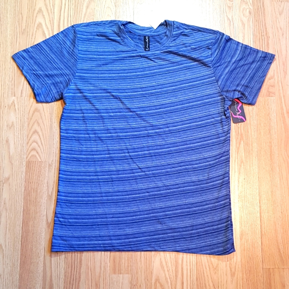 NWT Miami Style Blue Striped Rayon T-Shirt